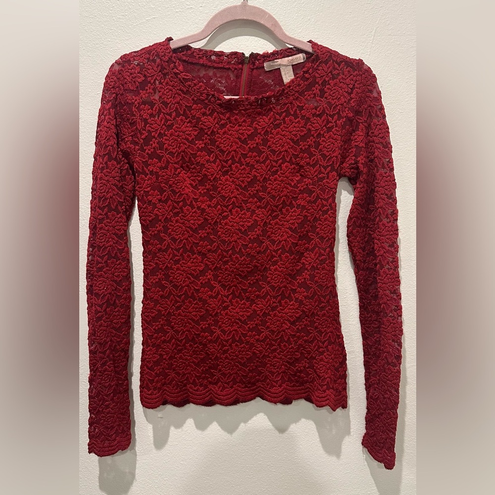Forever 21 Burgundy Lace Long Sleeve Blouse